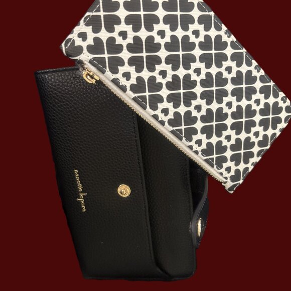 Nanette Lepore 2/1 Black Leather Snap Wallet with Card Holder Gold Hdware NWT - Picture 2 of 12